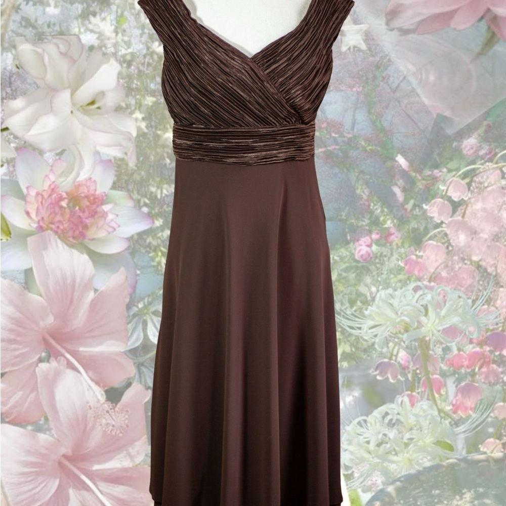 Ursula of Switzerland Brown Ruched Sweetheart Midi Dress